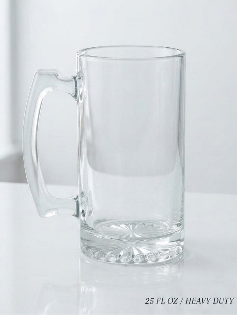 Anchor Hocking Glass Beer Stein 25oz Heavy Duty Beer Mug Sunburst Base 6.75”